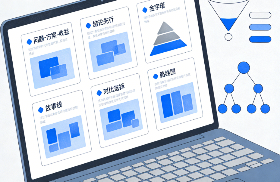 6个AI同时帮我做PPT大纲：同屏对比6种叙事结构（问题-方案-收益等）